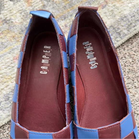 Camper Twins Blue & Brown Check Ballet Flats - Picture 6 of 8